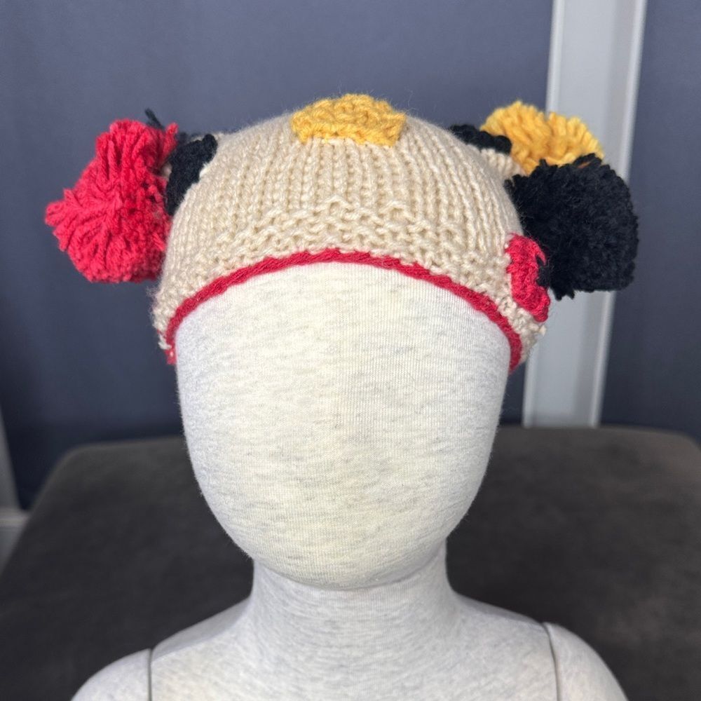 Daisy Baby Infant Spotted Crocheted Beanie Hat with Pom Poms 0-12 months NEW